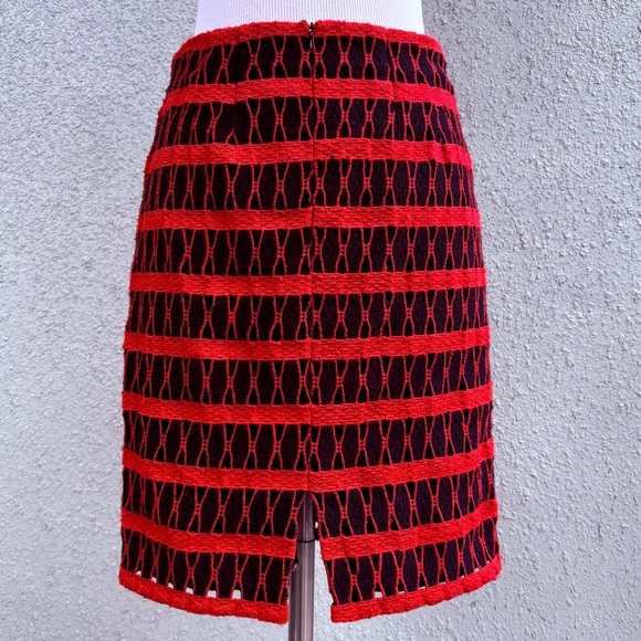W Worth Black Red Midi Straight Skirt Size 4 Woven Striped Lined Pencil Retro - Picture 9 of 15
